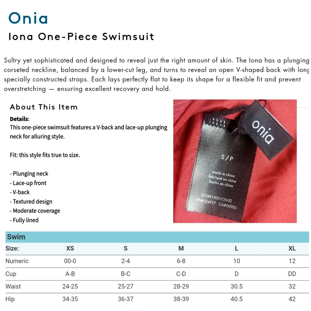 Onia Iona one piece swimsuit plunge lace up red - Picture 7 of 7